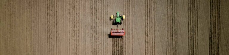 Aerial view of tractor in field
